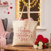 Tote Bag Script et coeurs rose Heureuse Sainte-Valentin