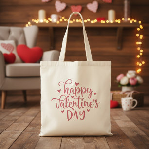 Tote Bag Script et coeurs rose Heureuse Sainte-Valentin