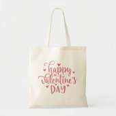 Tote Bag Script et coeurs rose Heureuse Sainte-Valentin (Devant)