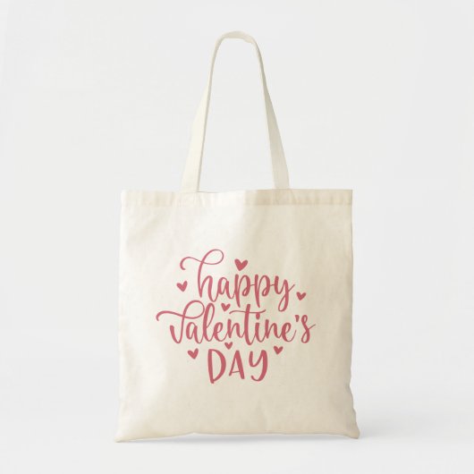 Tote Bag Script et coeurs rose Heureuse Sainte-Valentin (Devant)