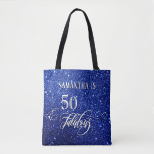 Tote Bag Script étincelant 50 & Fabulous bleu profond paill