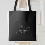 Tote Bag Script féminin Black Gold moderne Monogramme<br><div class="desc">Sac fourre-tout Monogrammé moderne Black Gold Feminine Script. Personnalisez facilement ce sac fourre-tout moderne et élégant avec votre monogramme et votre nom personnalisés.</div>