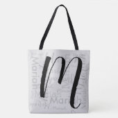 Tote Bag Script M personnalisé Monogramme gris noir (Devant)