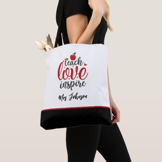 Tote Bag Script Moderne Enseigner Amour Inspirer Enseignant (De près)