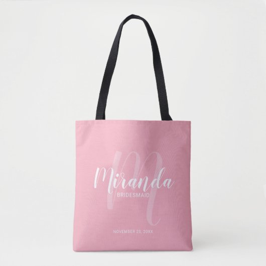 Tote Bag Script moderne rose vif Personnalisé Bridesmaitres (Devant)