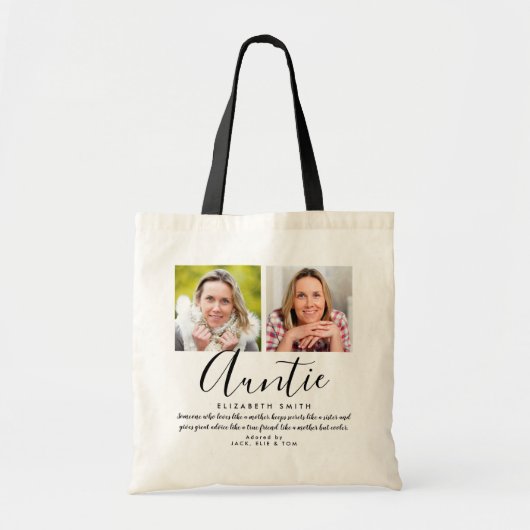 Tote Bag Script moderne Tante Citation Photo (Devant)