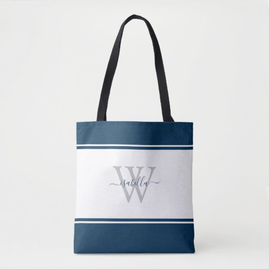 Tote Bag Script monogramme bleu marine initial (Devant)