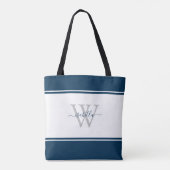 Tote Bag Script monogramme bleu marine initial (Dos)