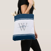 Tote Bag Script monogramme bleu marine initial (De près)