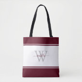Tote Bag Script monogramme Bourgogne initiale (Devant)