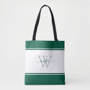 Tote Bag Script monogramme initial vert émeraude