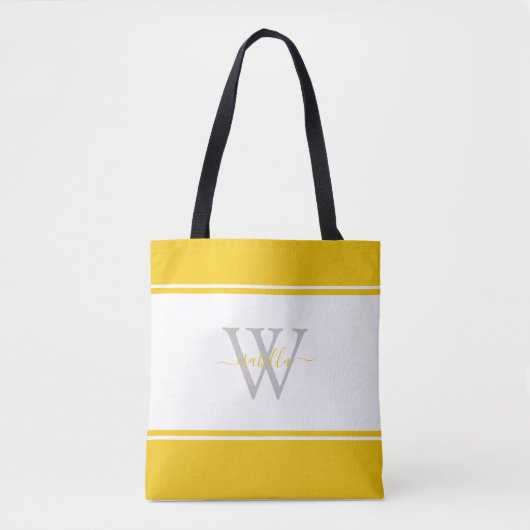 Tote Bag Script monogramme jaune initial (Devant)