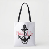 Tote Bag script NAUTI LIFE mignon, nautique avec ancre | (Devant)