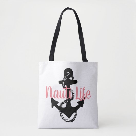 Tote Bag script NAUTI LIFE mignon, nautique avec ancre | (Devant)
