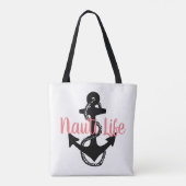 Tote Bag script NAUTI LIFE mignon, nautique avec ancre | (Dos)
