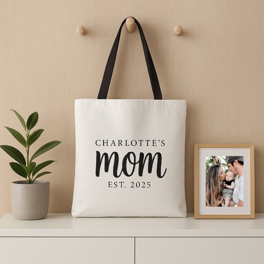 Tote Bag Script noir moderne établi Maman Nom personnalisé