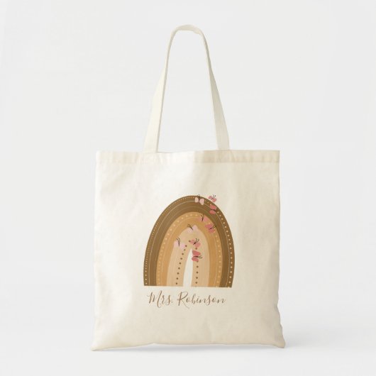 Tote Bag Script Papillons Arc-en-ciel Nom de l'enseignant (Devant)