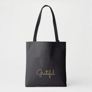 Tote Bag Script personnalisé noir et or doré Grateful 