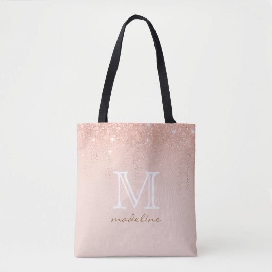 Tote Bag Script Rose moderne de monogramme or (Devant)