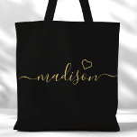 Tote Bag Script Signature Noir Et Or Bridesmaid Cadeau<br><div class="desc">Sac fourre-tout Cadeau Bridesmaid Signature Noir Et Or. Personnalisez ce design personnalisé avec votre propre nom et des couleurs personnalisées.</div>