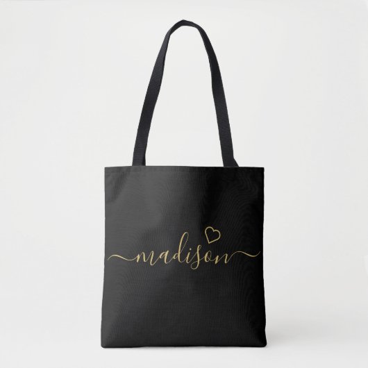 Tote Bag Script Signature Noir Et Or Bridesmaid Cadeau (Devant)