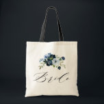 Tote Bag script simple marine bleu floral mariée<br><div class="desc">calligraphie simple script aquarelle marine bleu floral mariée sac fourre-tout mariage</div>