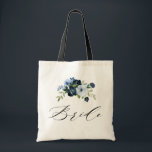 Tote Bag script simple marine bleu floral mariée<br><div class="desc">calligraphie simple script aquarelle marine bleu floral mariée sac fourre-tout mariage</div>