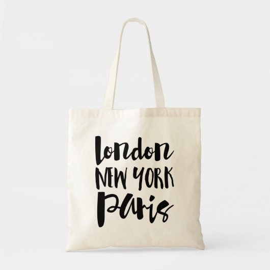 Tote Bag Script Typografy - Londres, New York, Paris (Devant)