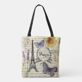Tote Bag scripts papillon français chic tour eiffel paris (Dos)