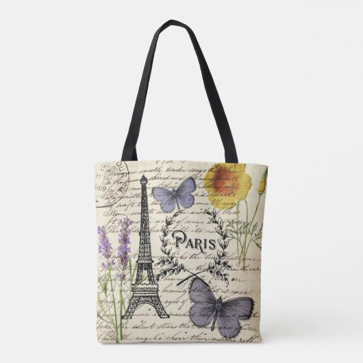 Tote Bag scripts papillon français chic tour eiffel paris (Dos)