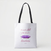 Tote Bag Scripture, Psalm 33, Lord's Kindness Purple Lotus (Devant)