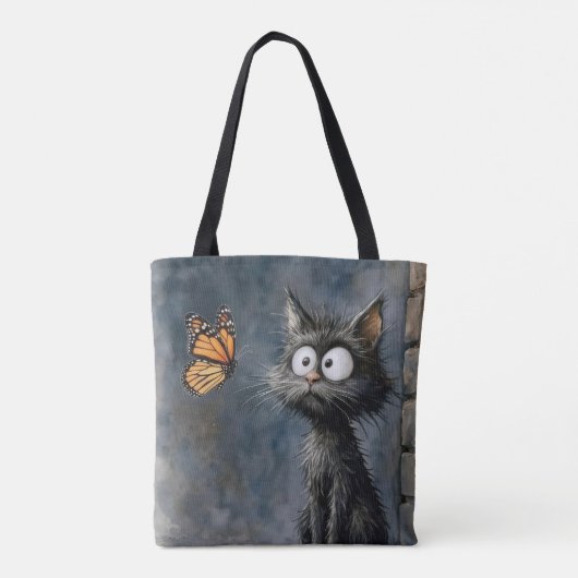 Tote Bag Scruffy Cat Staring at a Butterfly (Dos)