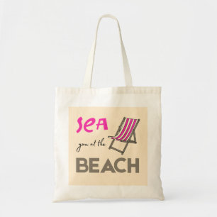 Tote Bag Sea You at the Beach Pink Sunbed Summer Holiday