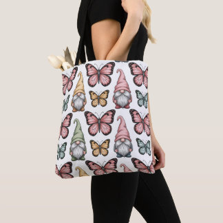 Tote Bag Seamless Pattern with Gnomes and Butterflies