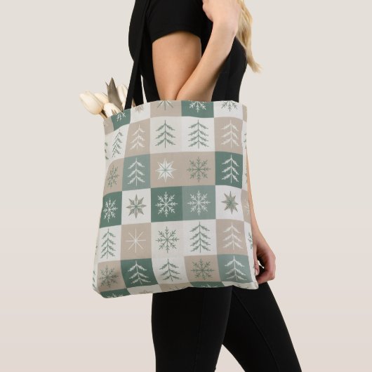 Tote Bag Seamless Scandinavian Christmas tree pattern (De près)