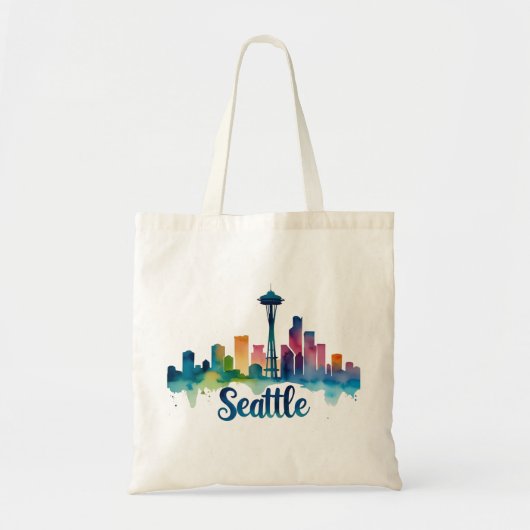 Tote Bag Seattle City watercolor Skyline (Devant)