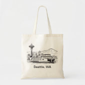 Tote Bag Seattle Ferry & Skyline Washington State Line Art (Devant)