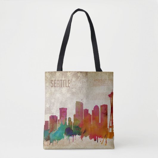 Tote Bag Seattle, horizon de ville d'aquarelle de WA | (Devant)