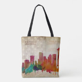 Tote Bag Seattle, horizon de ville d'aquarelle de WA | (Dos)