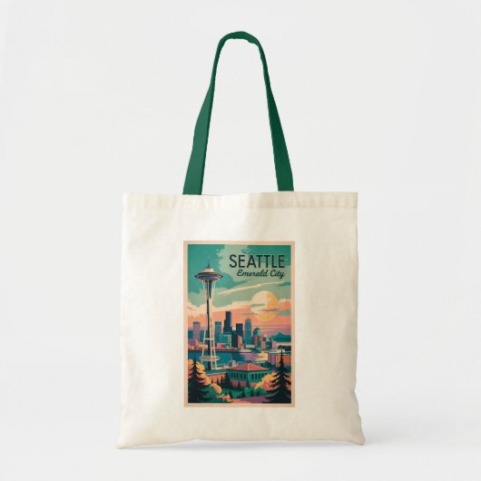 Tote Bag Seattle Washington Skyline Travel Art Vintage (Devant)