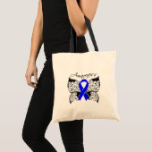 Tote Bag Sensibilisation aux papillons de tatouage - Cancer (Devant (produit))