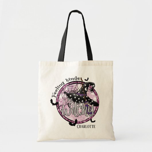 Tote Bag Sentiment Kinda Witchy Parties scintillant Nom d'H (Devant)