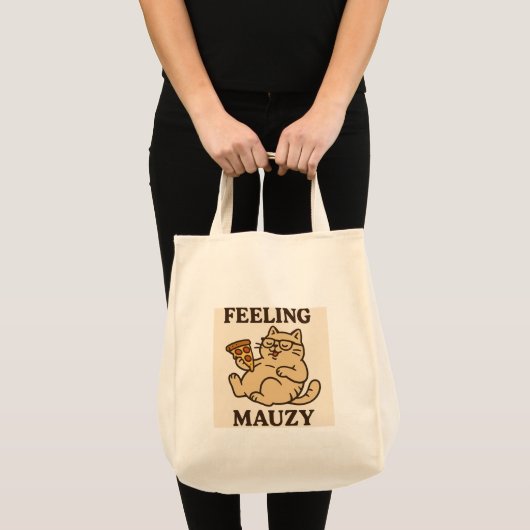 Tote Bag Sentiment Mauzy - Retro Cat Pizza Vibes Esthétique (Devant (produit))
