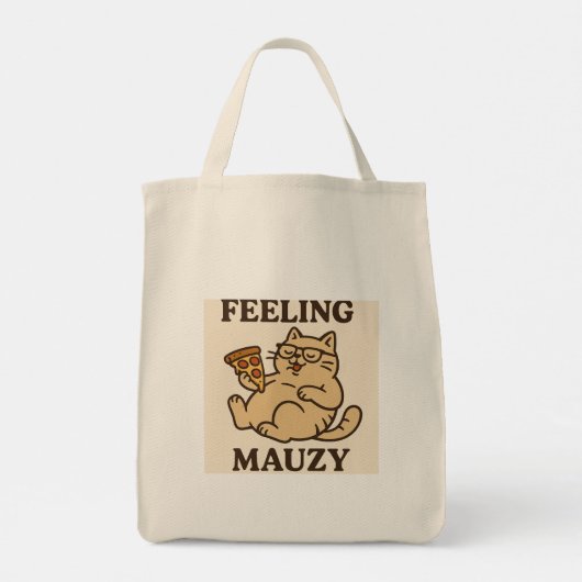Tote Bag Sentiment Mauzy - Retro Cat Pizza Vibes Esthétique (Dos)