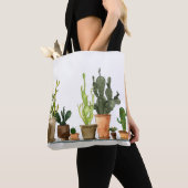 Tote Bag Sept cactus d'aquarelle vert dessinés à la main en (De près)