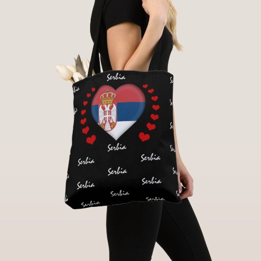 Tote Bag Serbie Drapeau et Coeur, mode/sport du drapeau ser (De près)