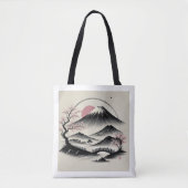 Tote Bag Serene Mount Fuji et Cherry Blossom Ink Art (Devant)