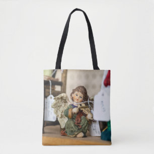 Tote Bag Serene Reading Angel Figurine