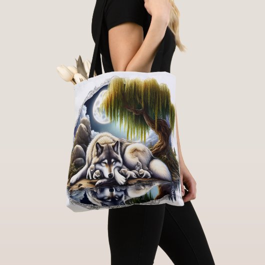 Tote Bag Sérénité au Clair de Lune Un Loup Endormi (De près)