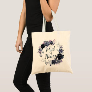 Tote Bag Serment floral noir de servante d'honneur